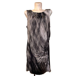 NINE WEST Dress Plus Size 18W Gray Grey Black Printed Sleeveless Ruched Sheath